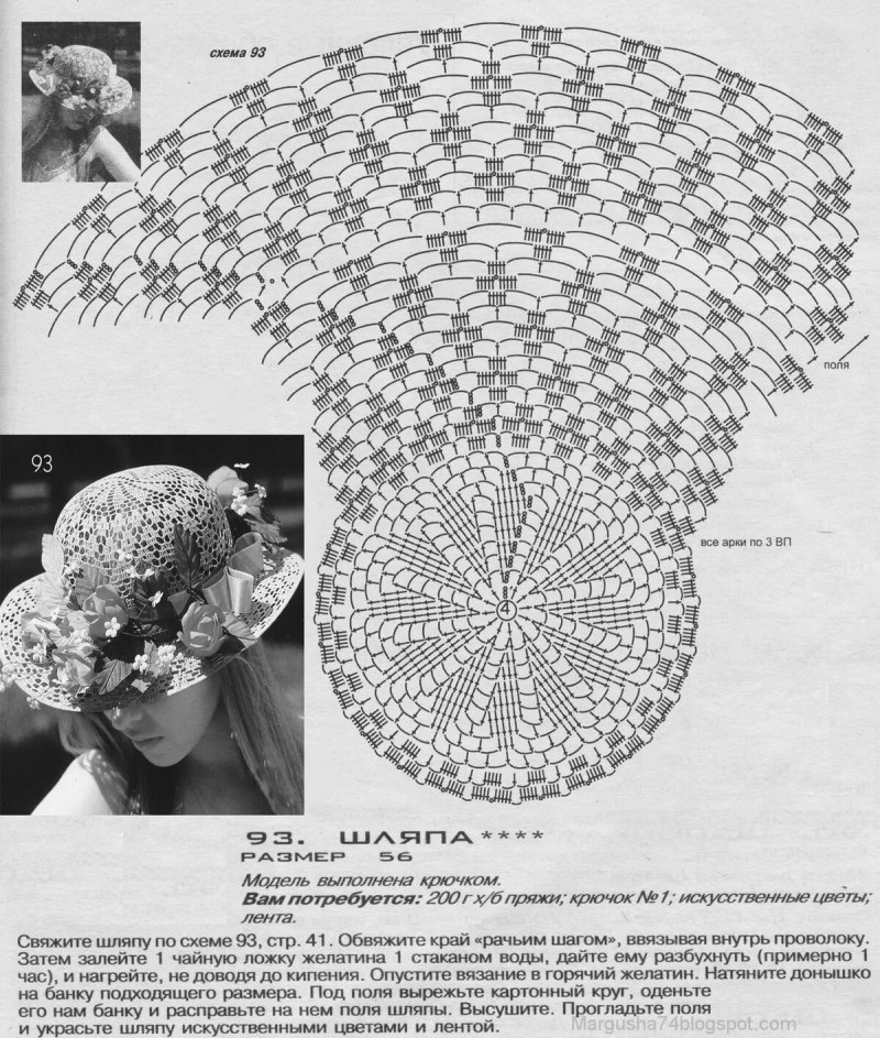 Летняя шляпка крючком для женщин с полями схемы вязания