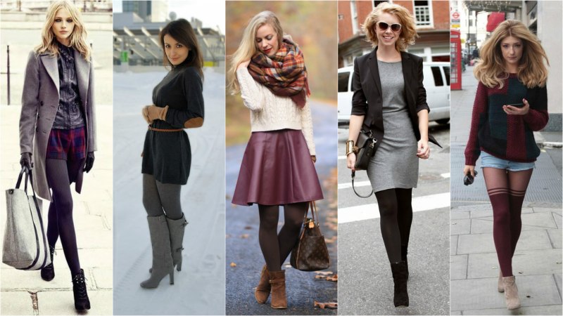 Образ с бордовыми колготками