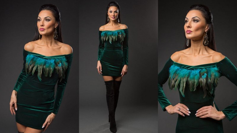 Зеленое бархатное платье