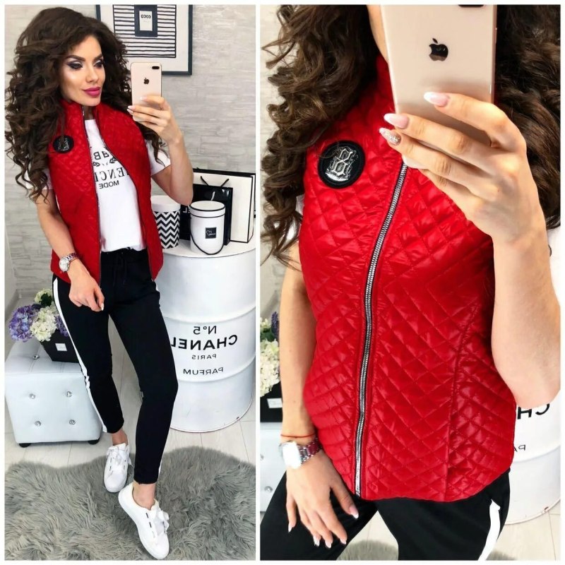 Красный жилет стеганый