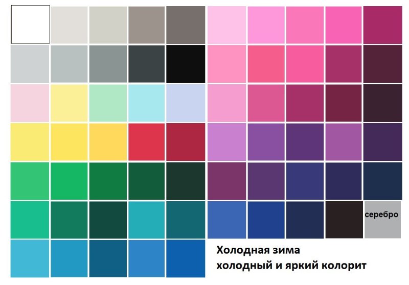 Цветотип зима палитра