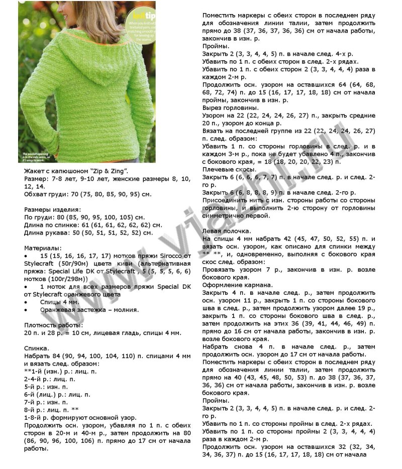 Схема вязаной кофты с капюшоном