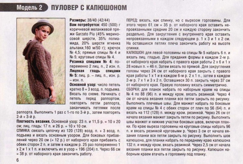 Свитер женский с капюшоном спицами схемы и описание