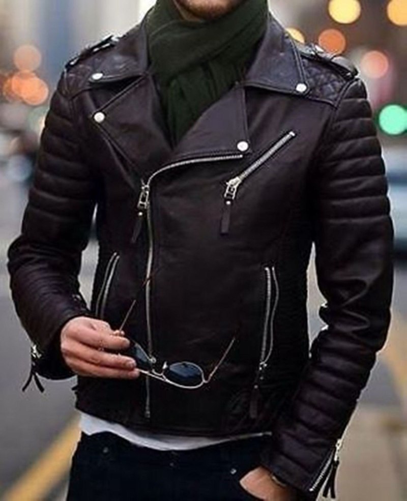 Косуха Mens cool Quilted Biker Black real Moto Leather Jacket