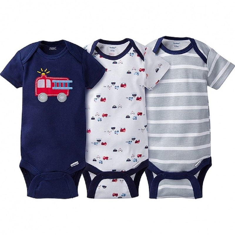 Gerber 3-Pack Baby boy's Cotton Bibs - Gray Red - Firetruck - one Size Fits all