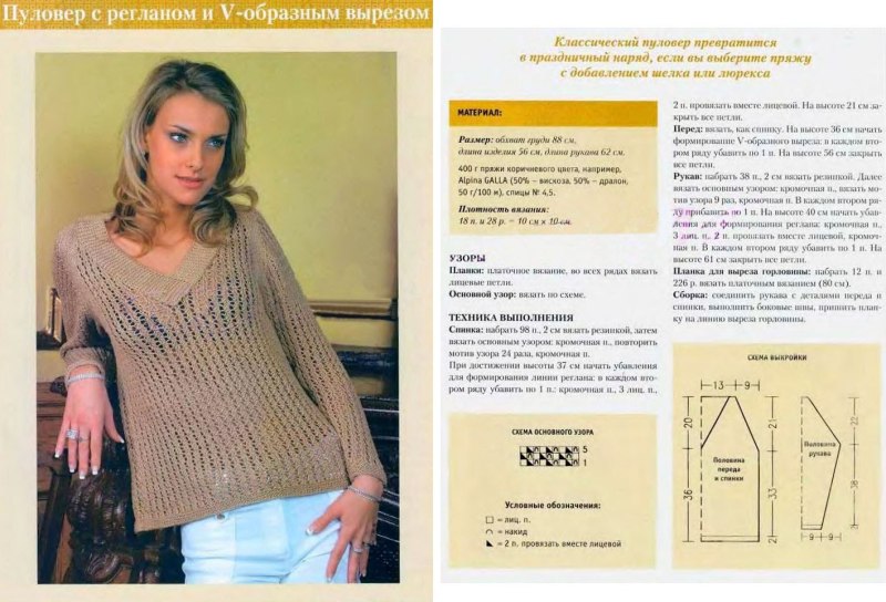 Свитер реглан с v образным вырезом