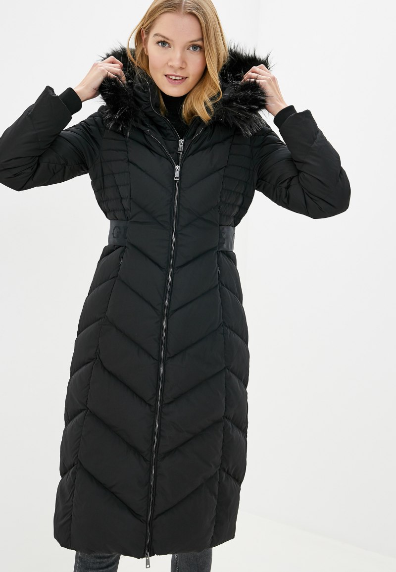 Черный пуховик длинный guess