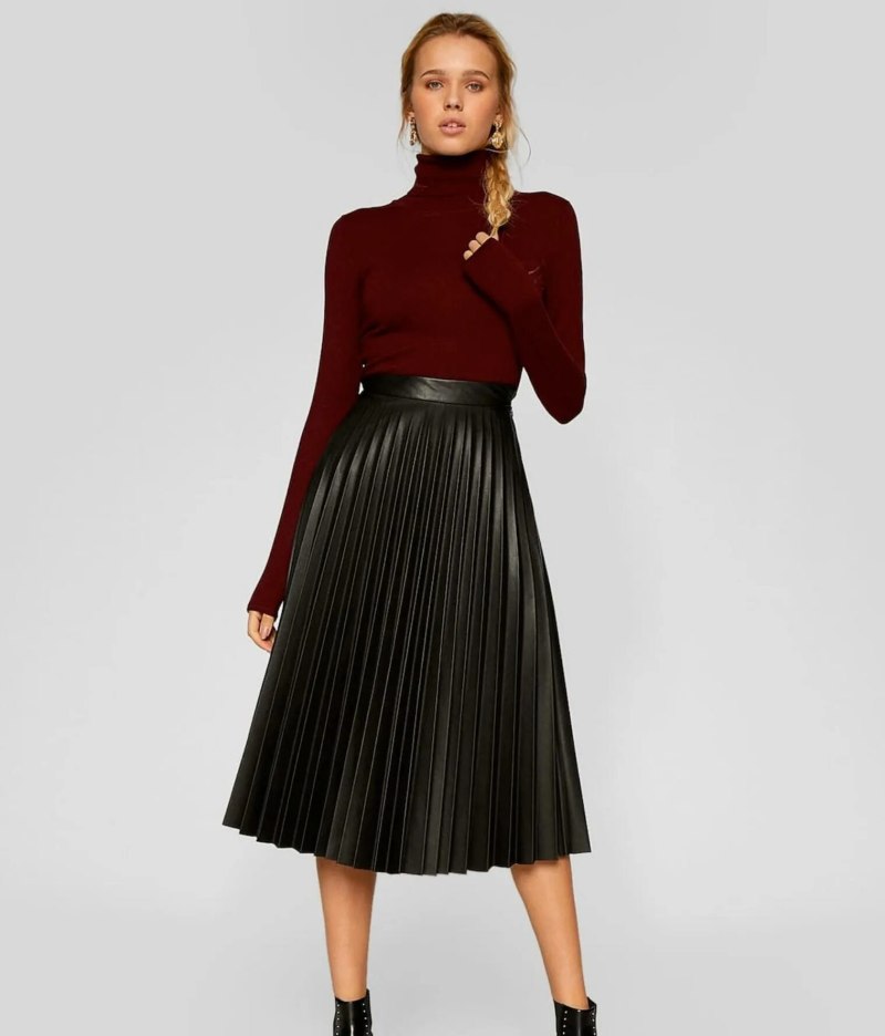Юбка экокожа плиссе Stradivarius
