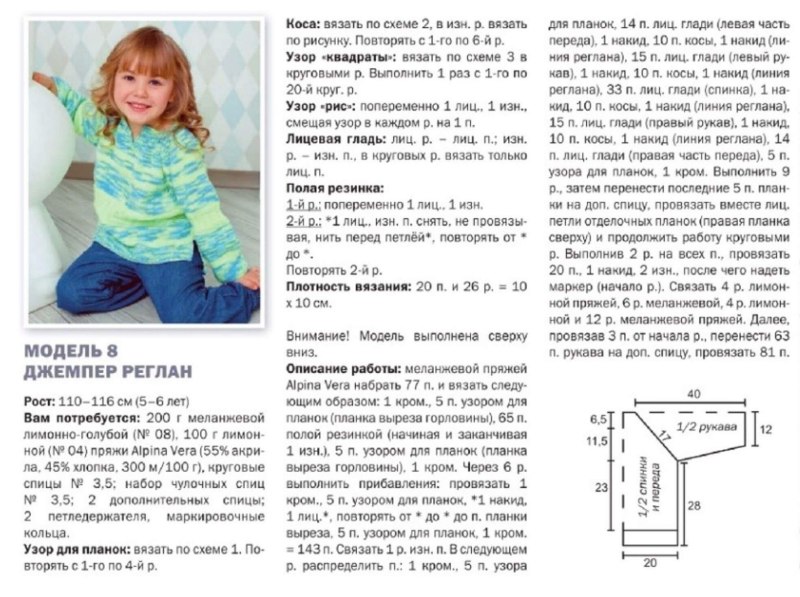 Детская кофточка на 2 года реглан сверху
