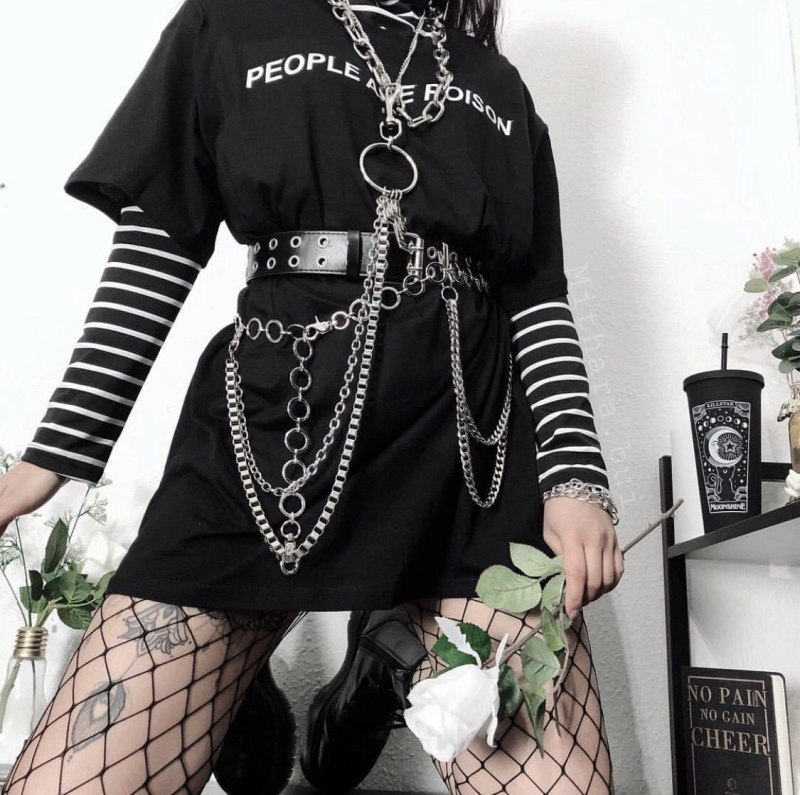 Goth outfit Грандж чёрная корейская одежда