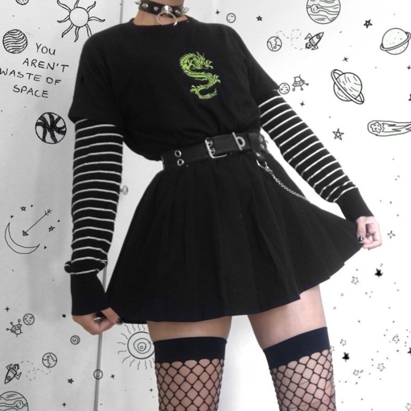 Goth outfit Грандж 2020 корейский рубашка