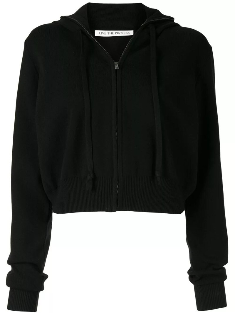 Кофта женская Pull Bear MRX 24 черная с капюшоном с молнией укороченная