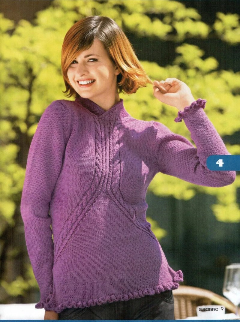 Сиреневый джемпер спицами женский