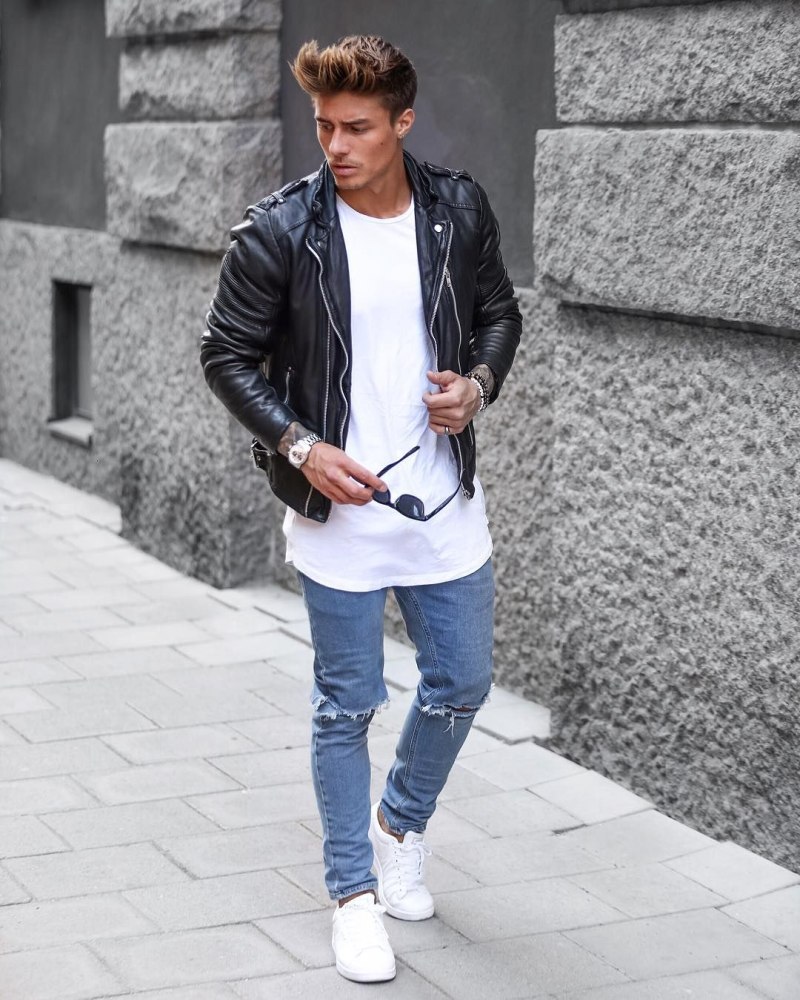Кожаная куртка и кроссовки мужские