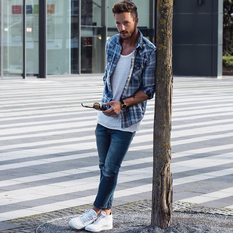 Мужские Луки с джинсовой