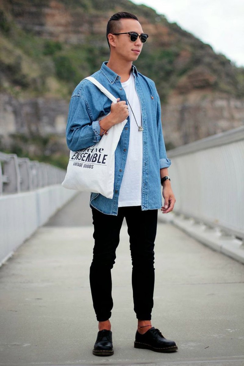 Джинсовая рубашка с футболкой мужская