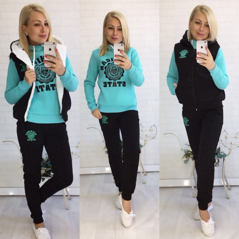 Теплый костюм тройка с жилеткой женский