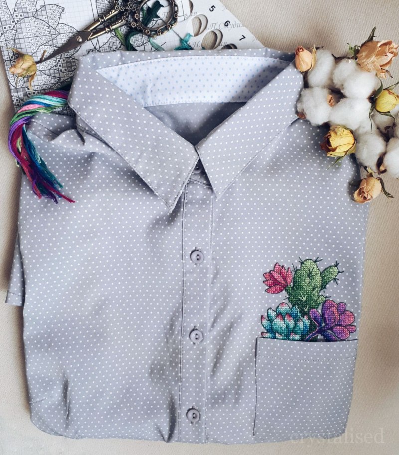 Вышивка на кармане рубашки