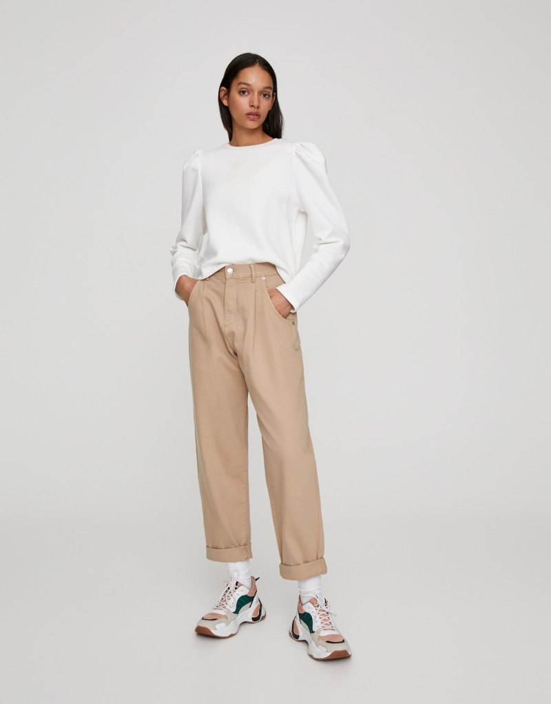 Брюки хлопок Pull&Bear бежевые женские
