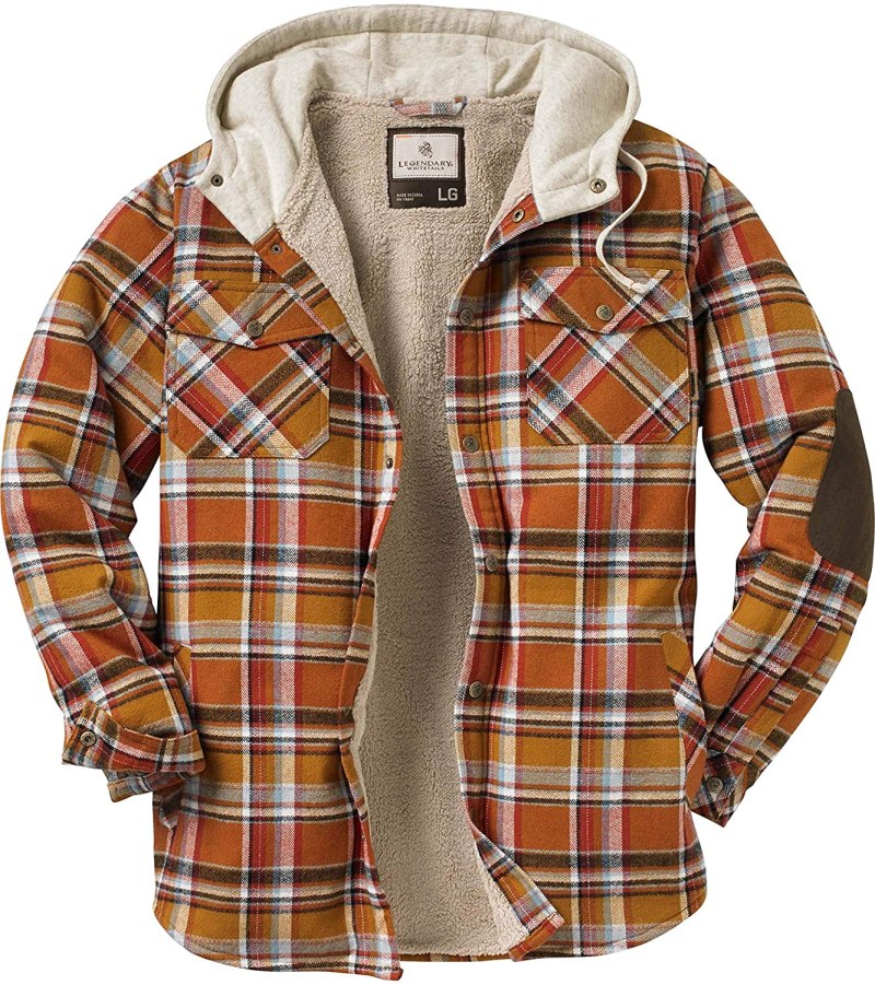 Legendary Whitetails men's Camp Night Berber lined Hooded Flannel Shirt Jacket