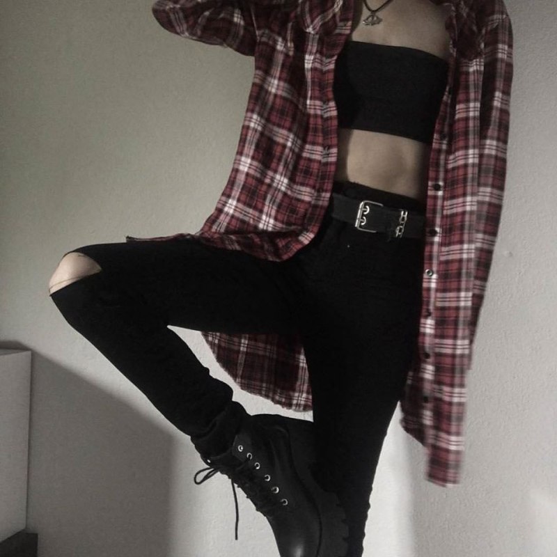 Goth outfit Грандж чёрная корейская одежда