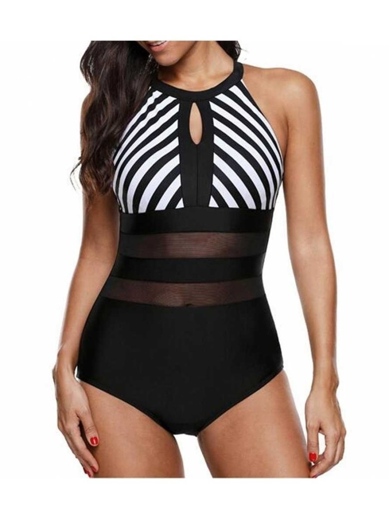 Слитные купальники 2022 чёрный с сеткой