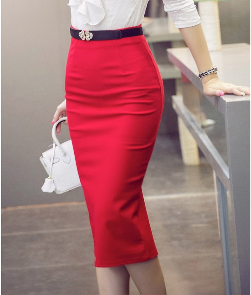 Красная юбка карандаш