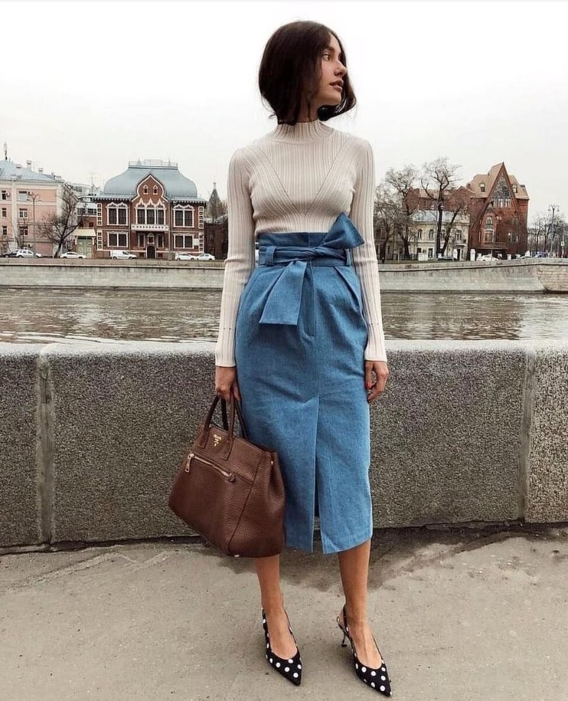 Джинсовая юбка миди стрит стайл