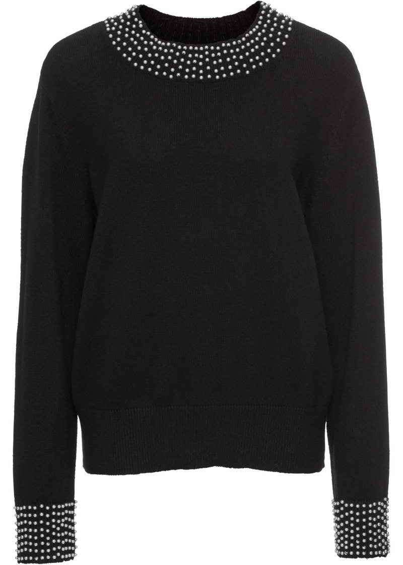 Черный вязаный свитер женский