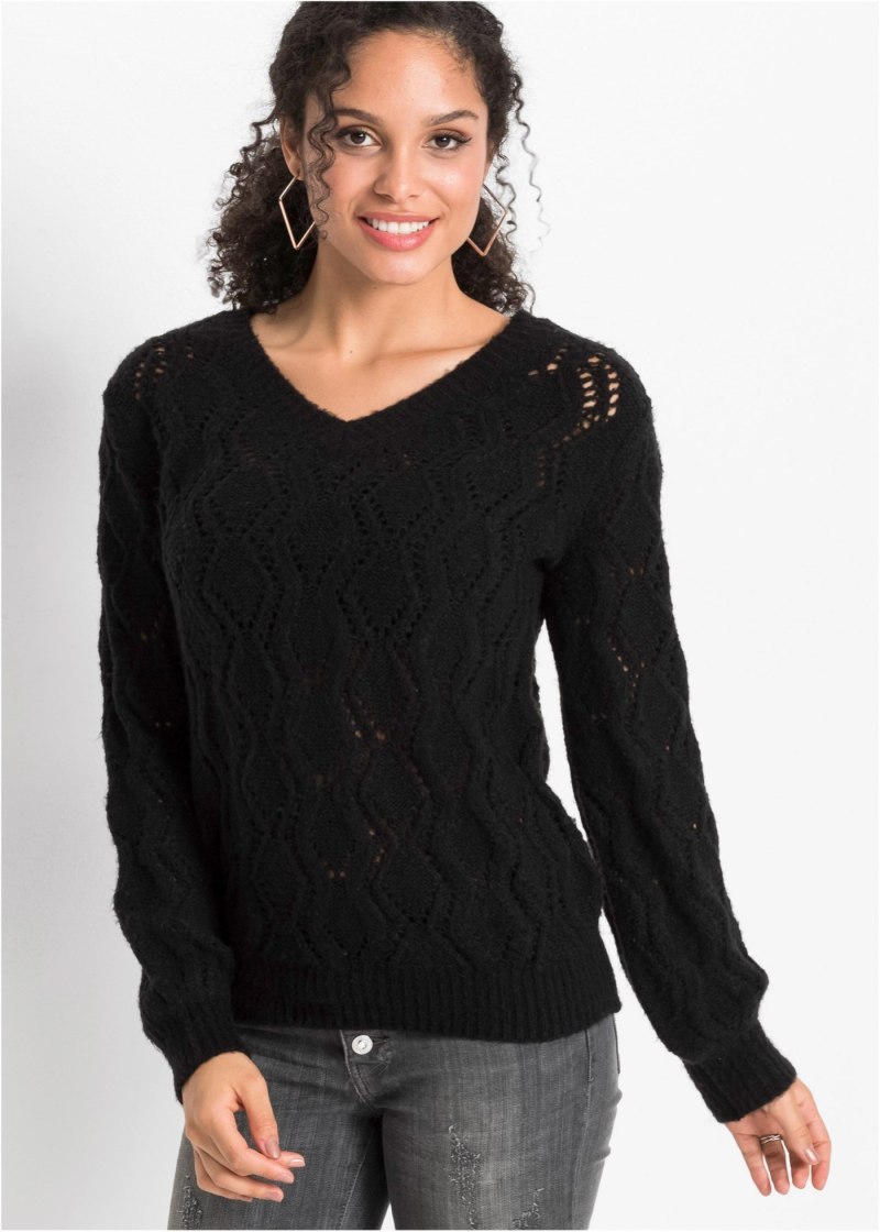 Ажурный свитер черный